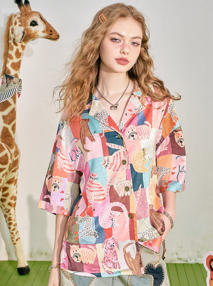 Pink Satin Print Shirt