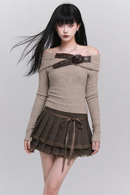 High-Waist Brown Leather Skirt