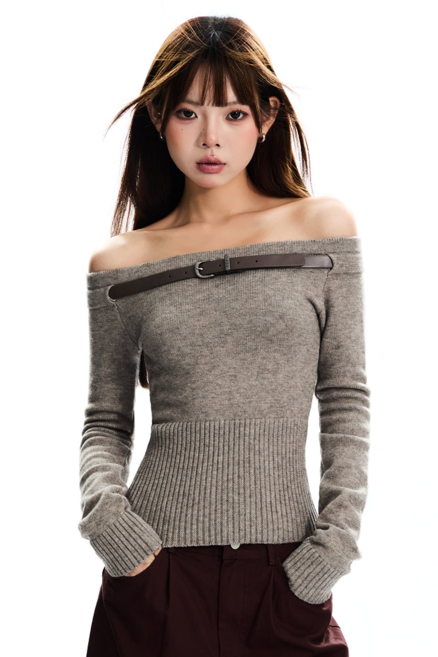 [New on September 19] APEA premium feeling Cozyfit shoulder vintage detachable belt long-sleeved sweater