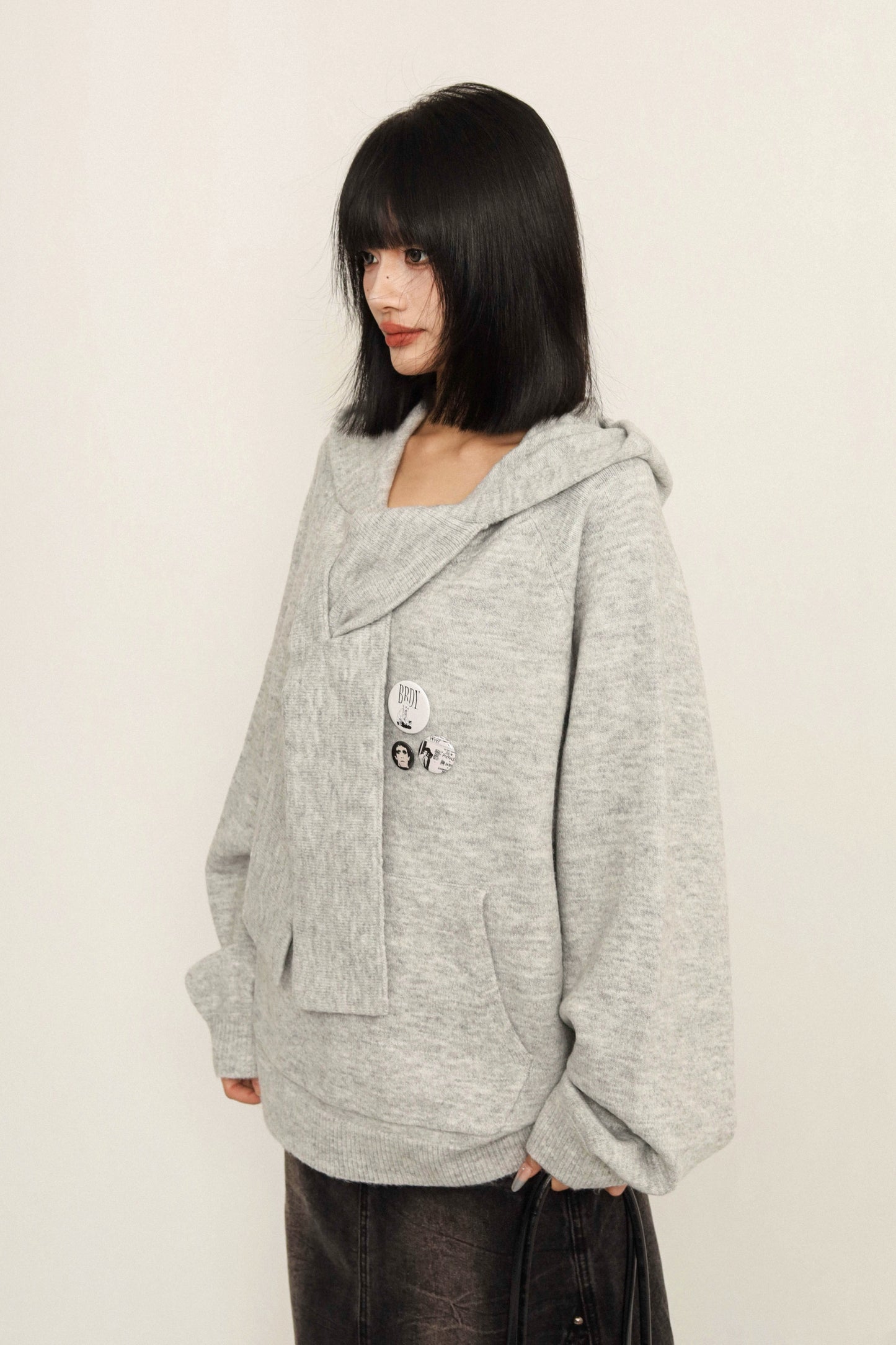 Loose Fit College Style Knitted Hoodie