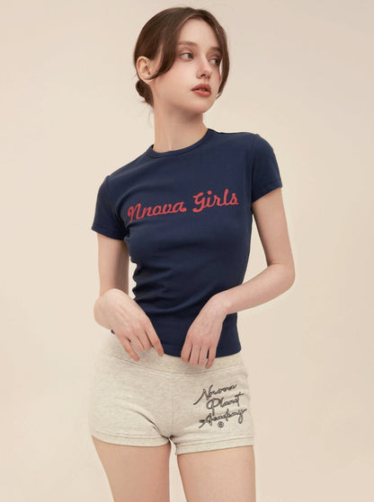 Letter Print Skinny Crew Neck T-Shirt