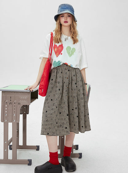 Heart Plaid A-Line Skirt