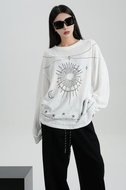 Sense Print Loose Long Sleeve T-Shirt