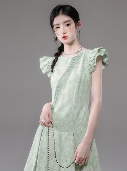 Limettengrünes Kleid mit Spitzeneinsatz