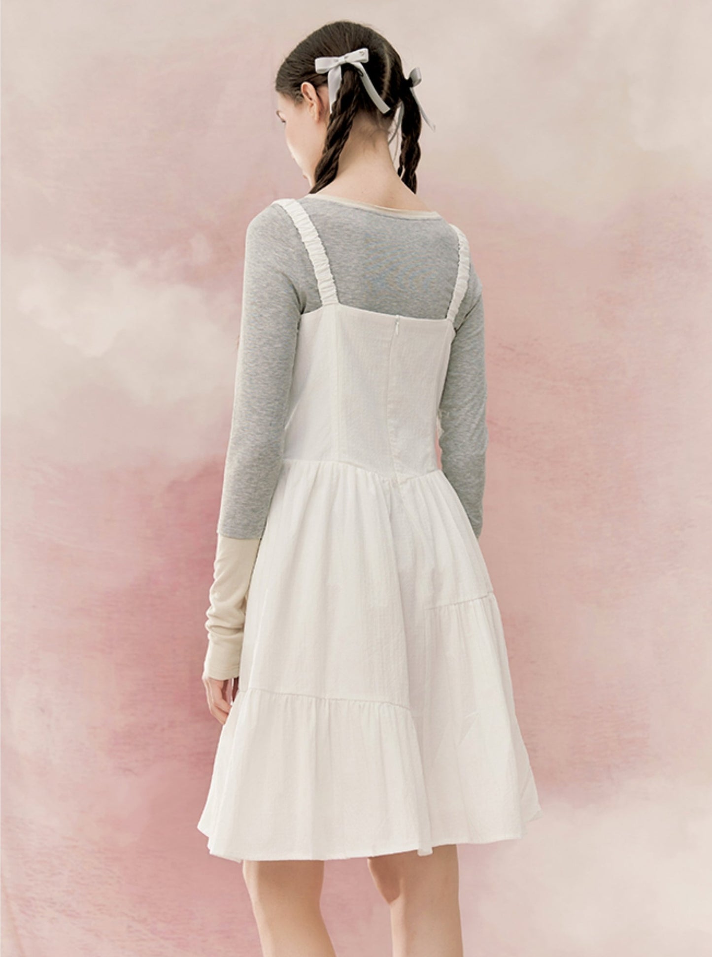 White Stitching Split Slim Dress