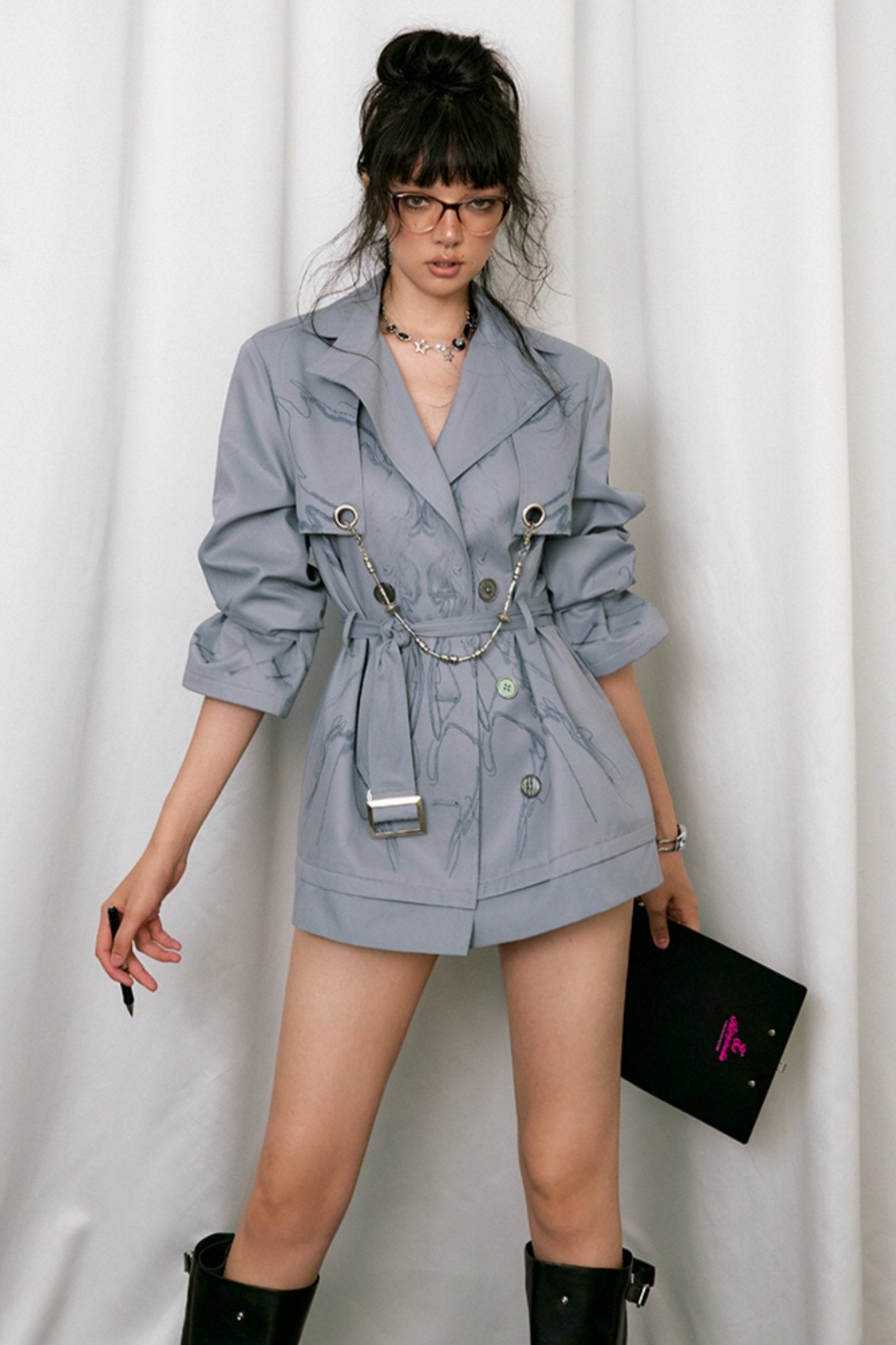 Structured Print Short Trench Coat