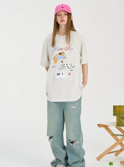 Cat Dog Embroidered T-shirt