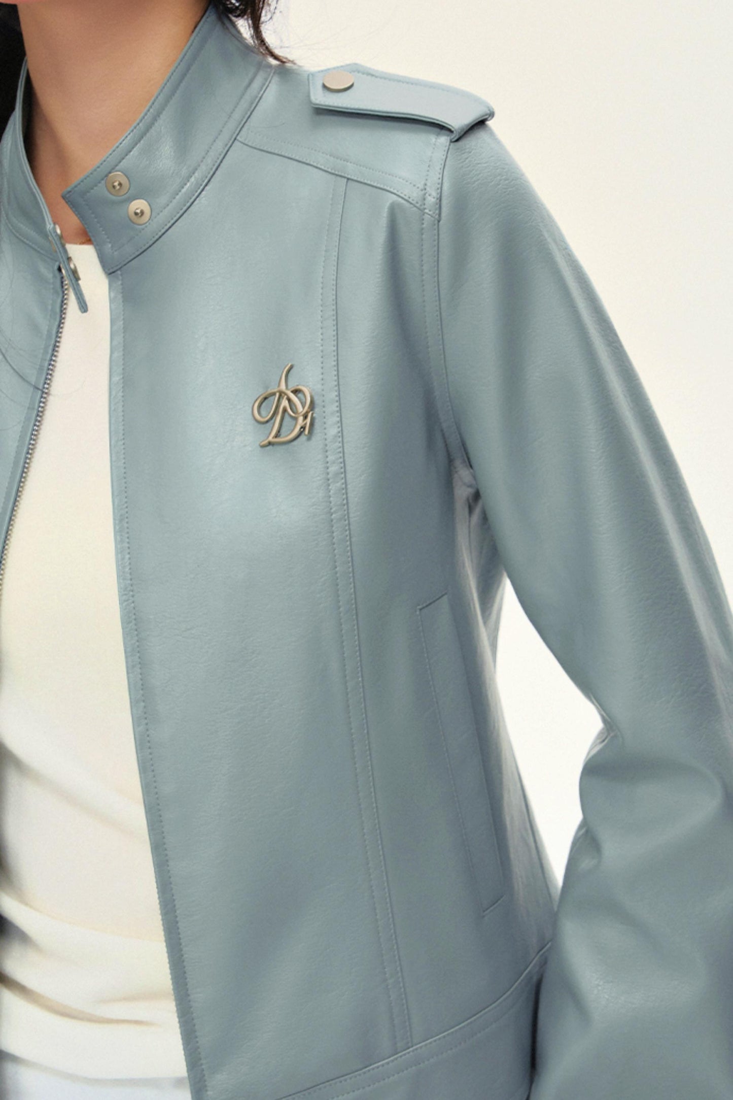 크롭 바이커 PU 가죽 재킷 