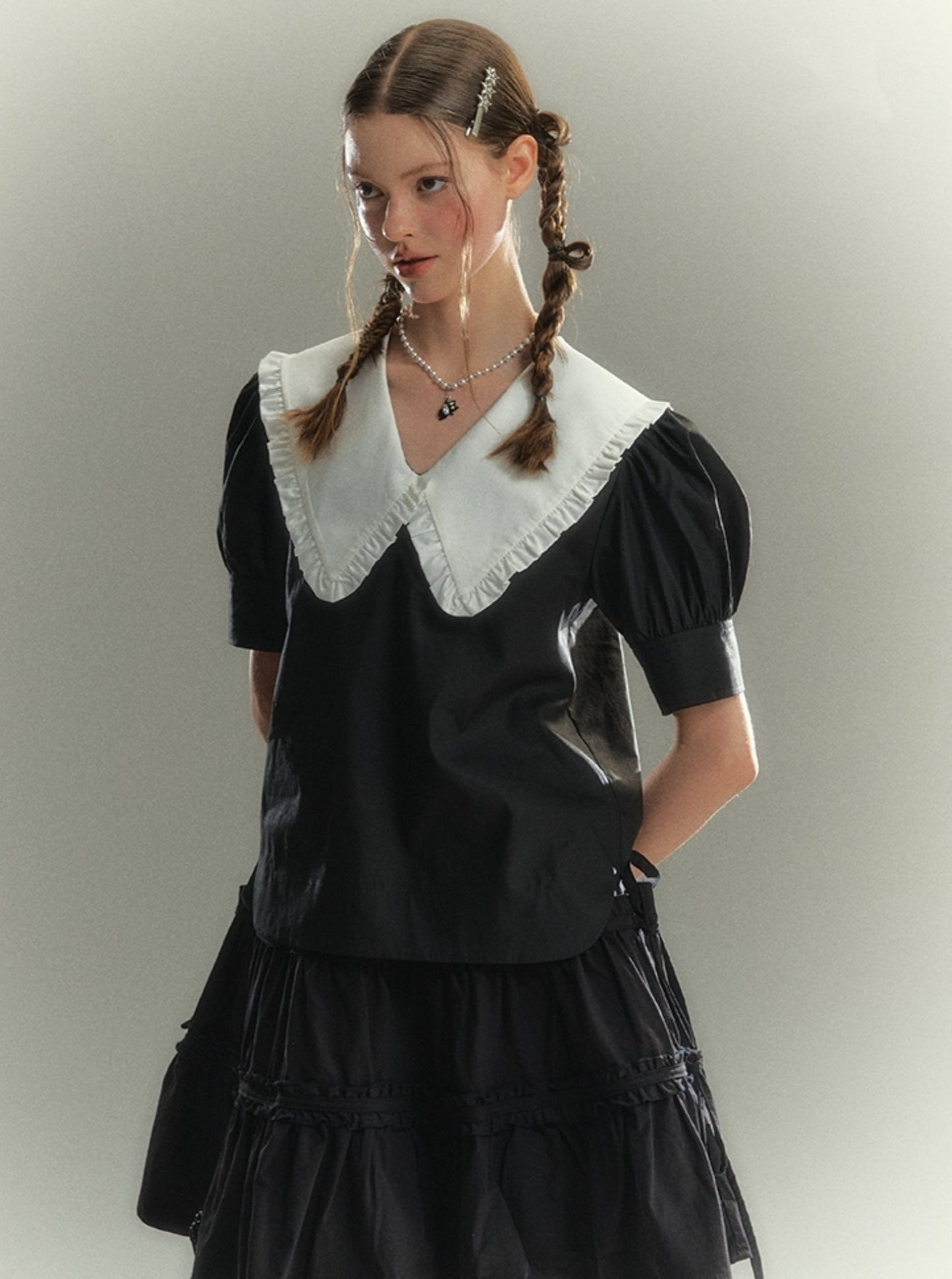 White Fungus Trim Doll Collar Shirt