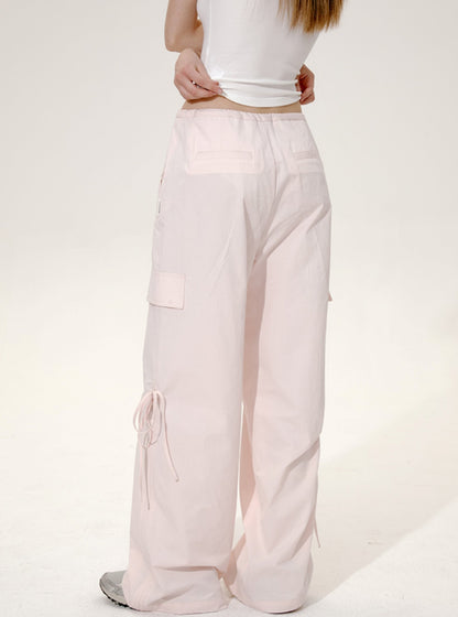 Drawstring Bow Wide-Leg Cargo Pants