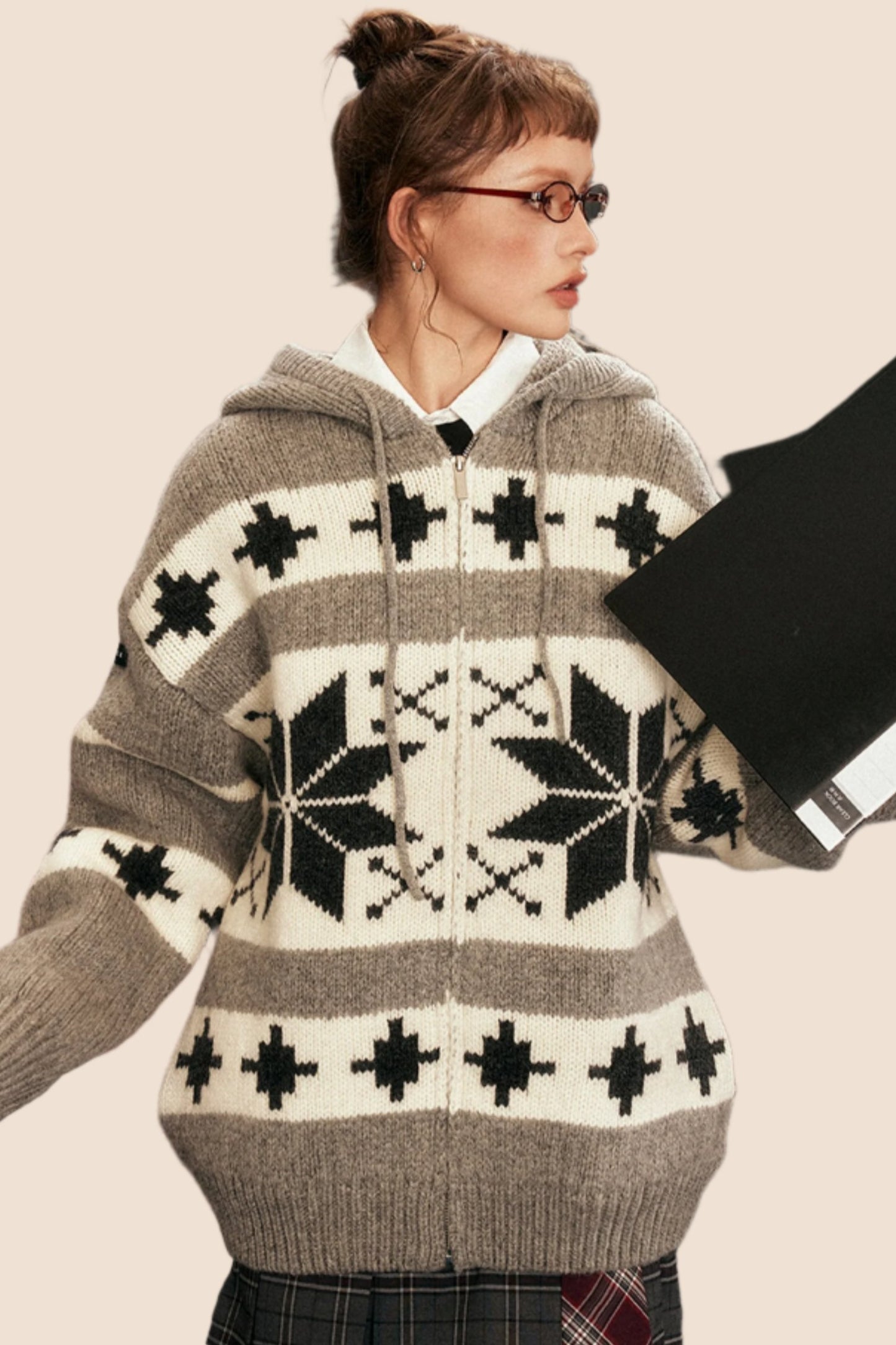 Retro Christmas Hooded Knit Cardigan