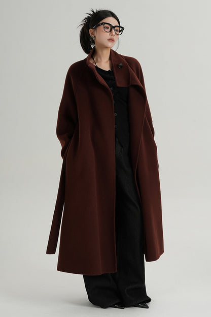 Red Long Stand-Up Collar Wool Coat