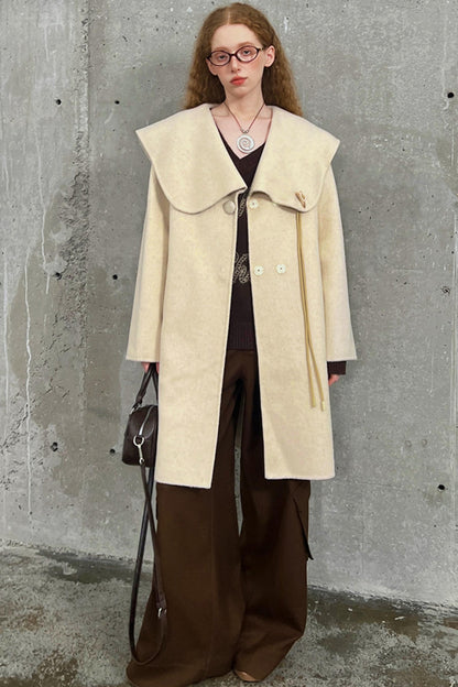 Large Lapel Tweed Wool Coat