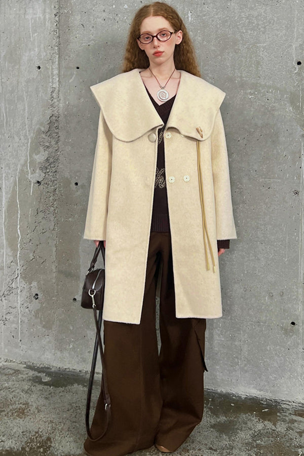 Large Lapel Tweed Wool Coat