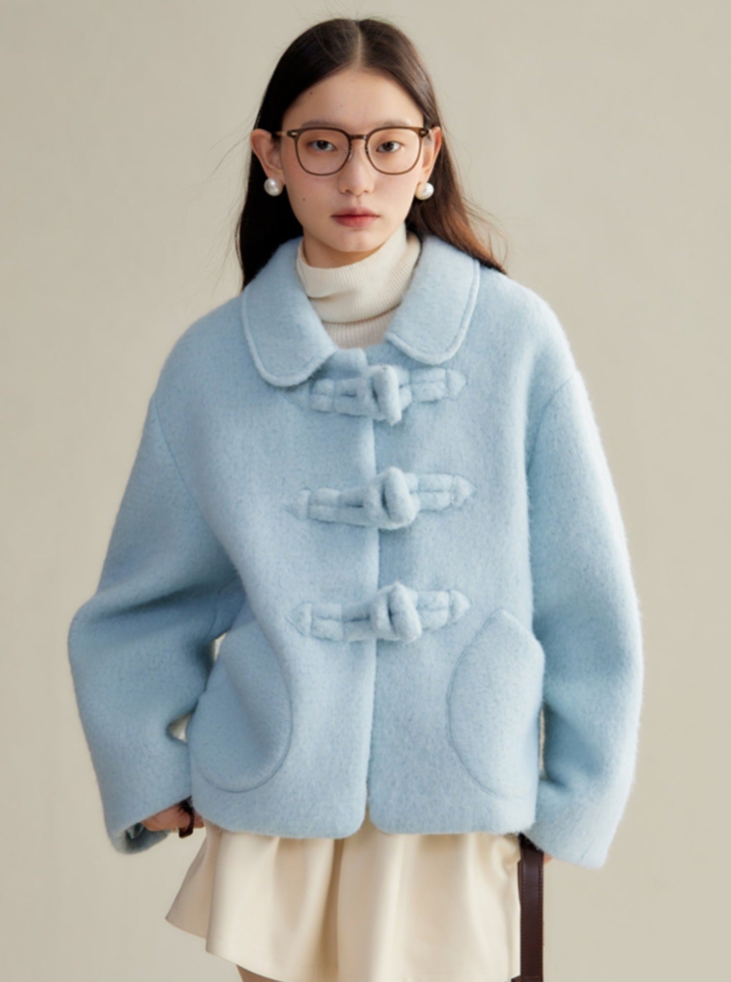 original design baby blue button coat