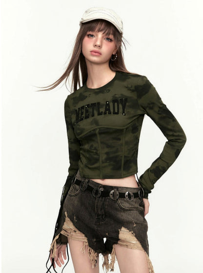 American Retro Camo Alphabet Slim Top