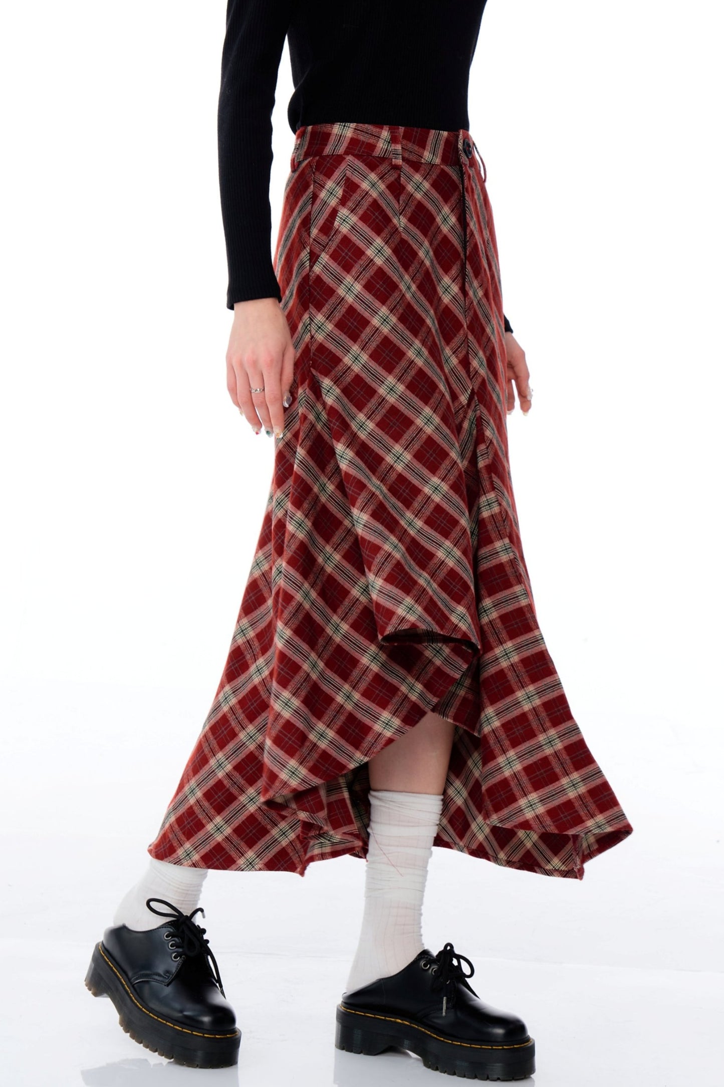 Slim Fit Irregular Plaid Skirt