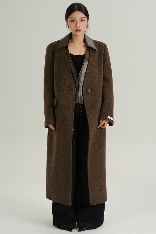 Collar Patchwork Woolen Long Coat