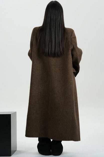 Collar Patchwork Woolen Long Coat