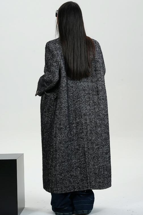 Collar Patchwork Woolen Long Coat