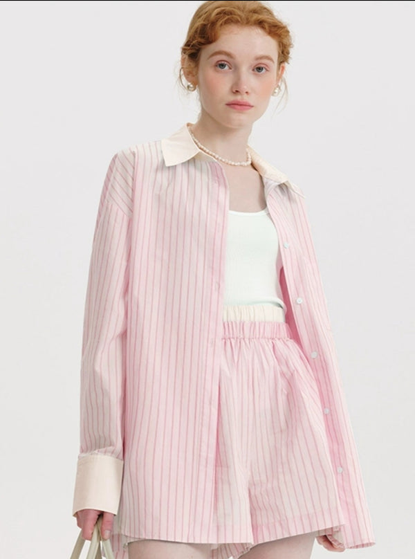 Blue Shirt Casual Shorts Set-Up