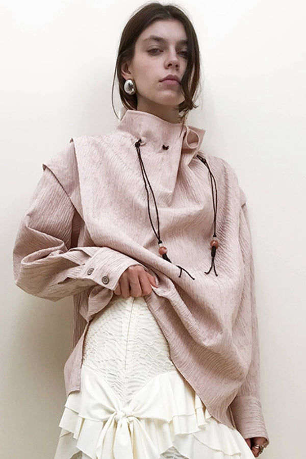 프리미엄 비즈 장식의 모조 리넨 셔츠 