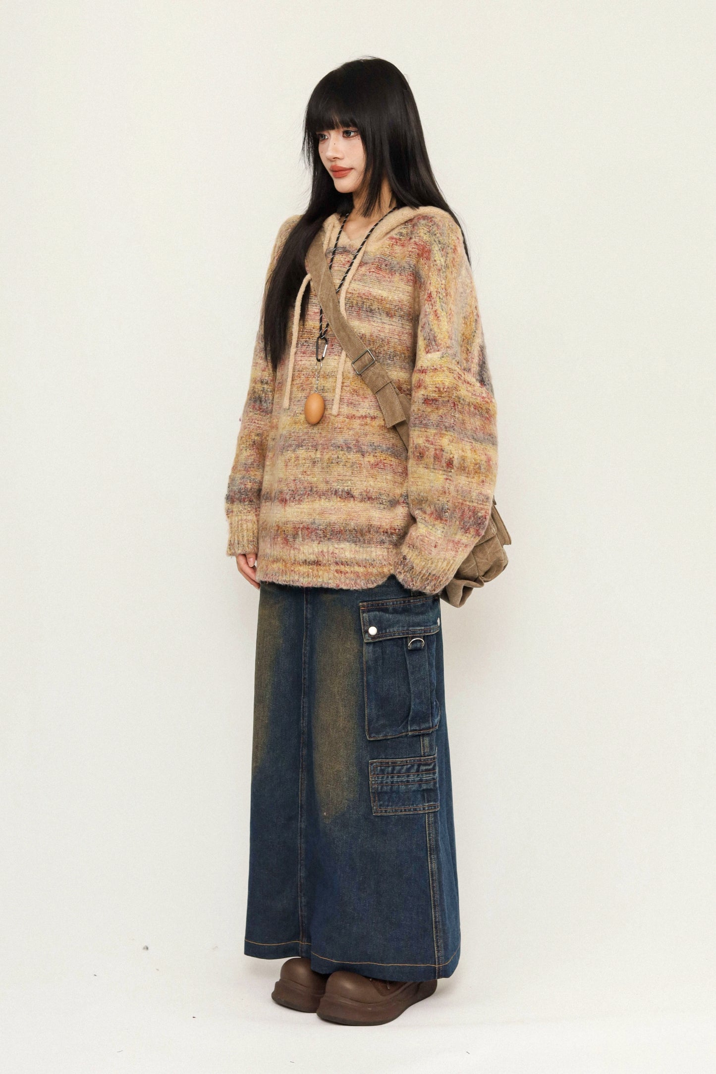 OCTTFLAB Original Fall/Winter American Retro Style Denim Skirt Long Design Pocket Long Skirt Women