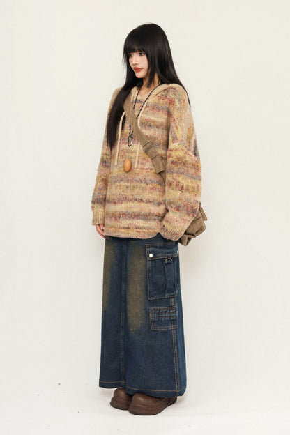 Fall Retro Style Denim Long Skirt