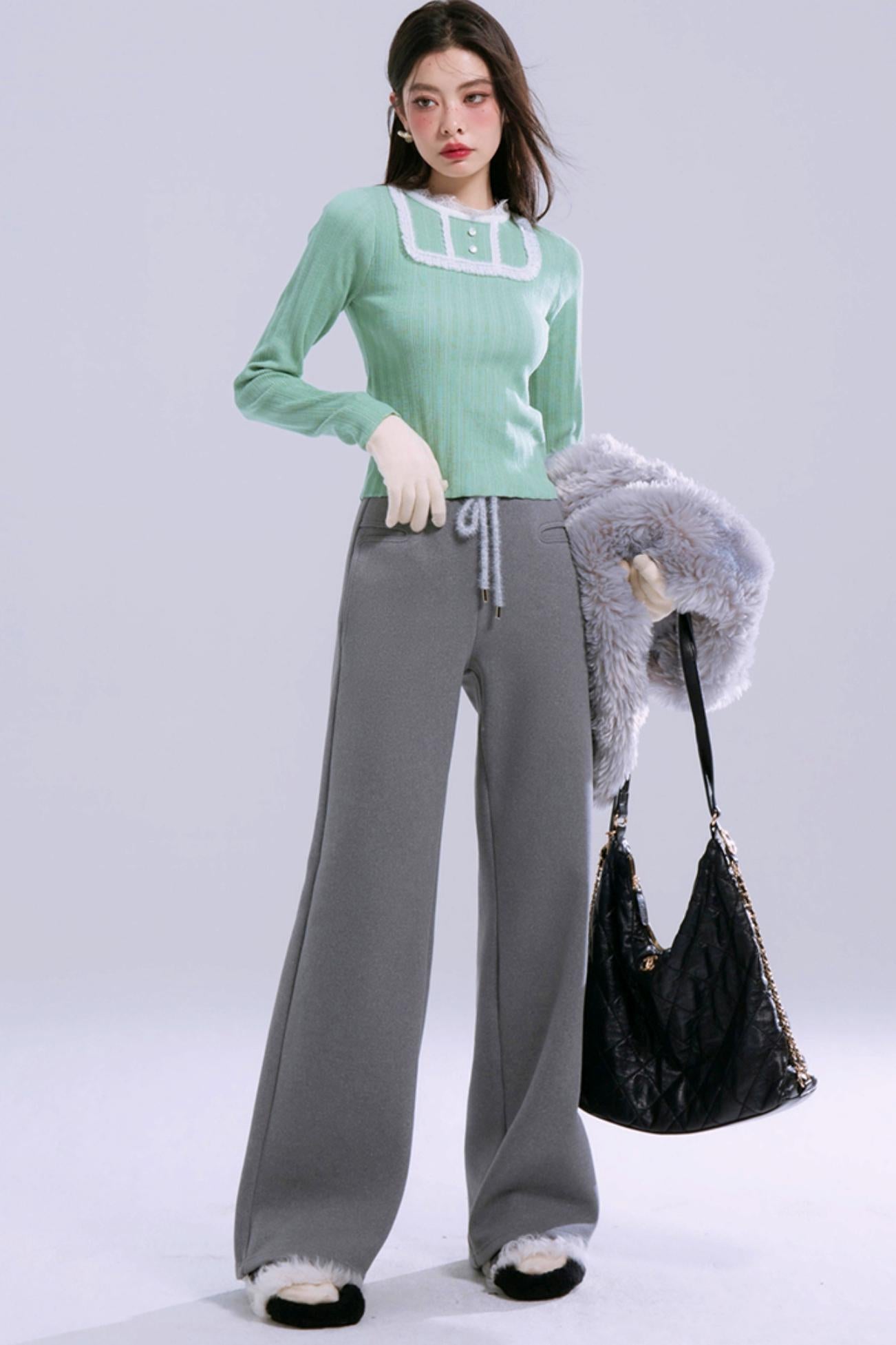 Aqua Green and Lace Wool Knit Top