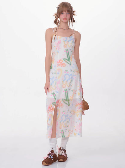 Slim Graffiti Print Slip Dress