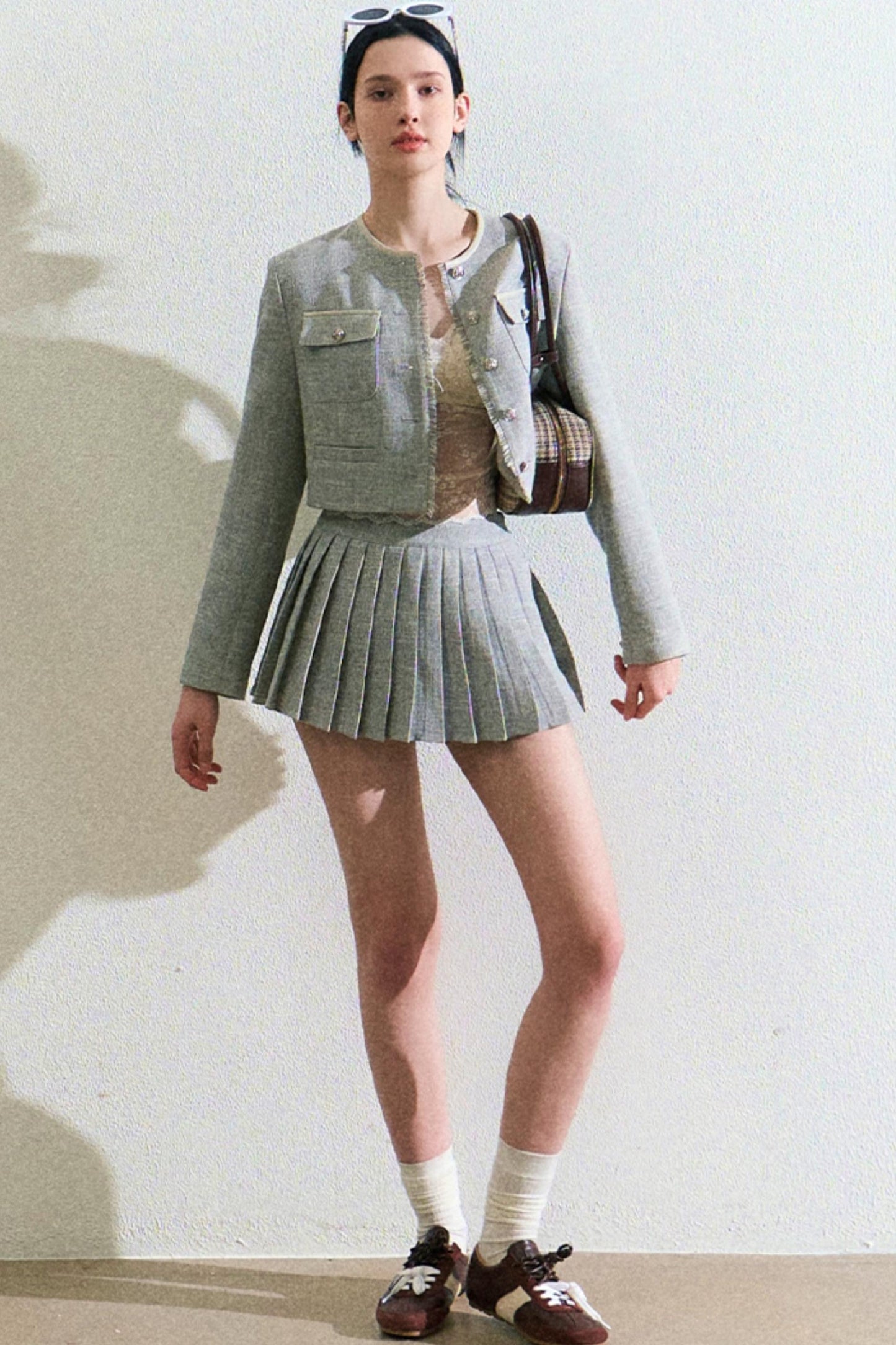 Linen Coat And Pleated Skirt Set-Up