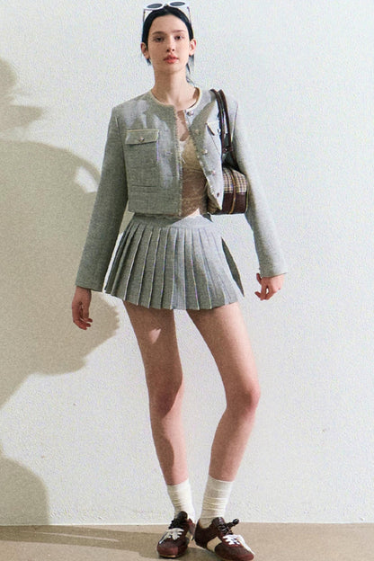 Linen Coat And Pleated Skirt Set-Up