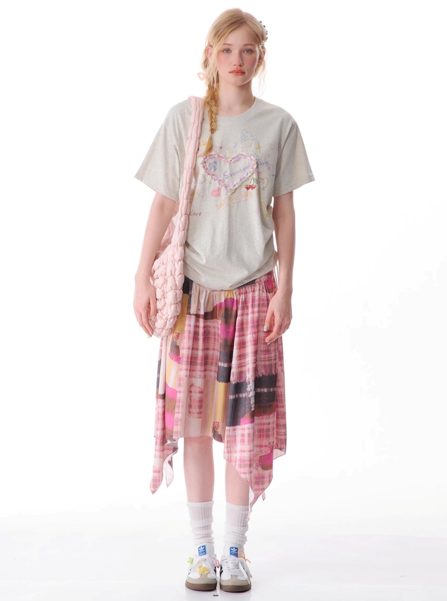 Contrast Check Midi Skirt