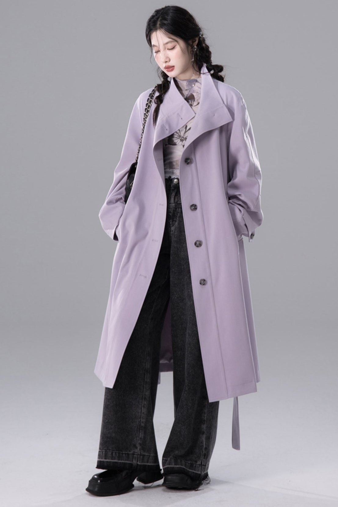 Lilac Khaki Chimney Neck Trench Coat