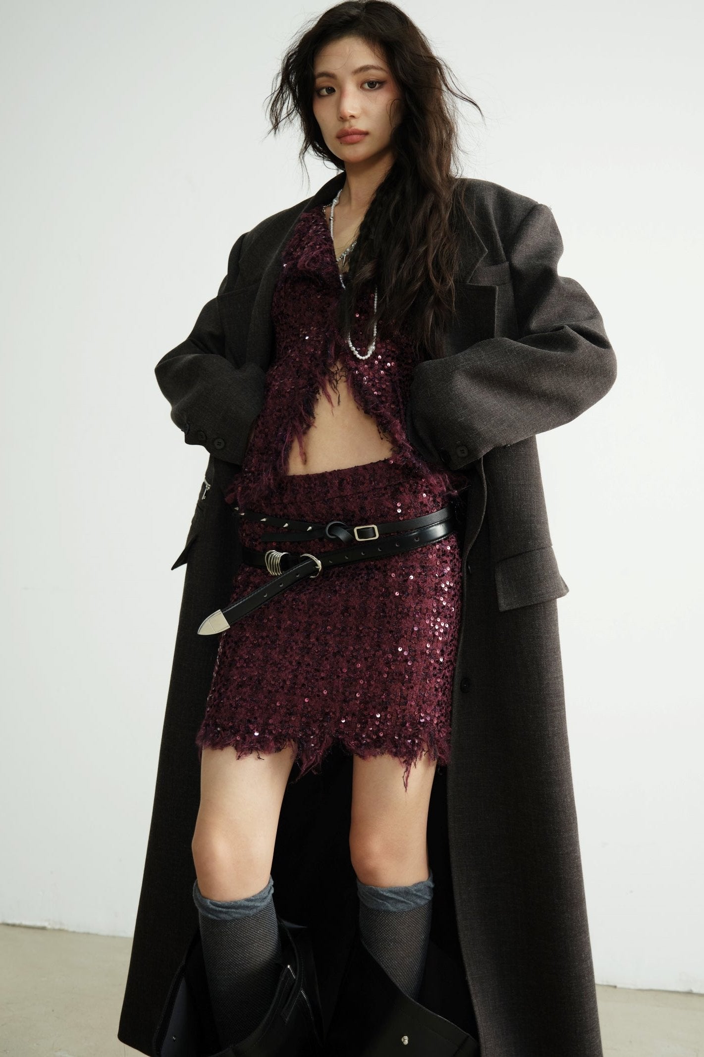 Detachable Fur Collar Long Blazer