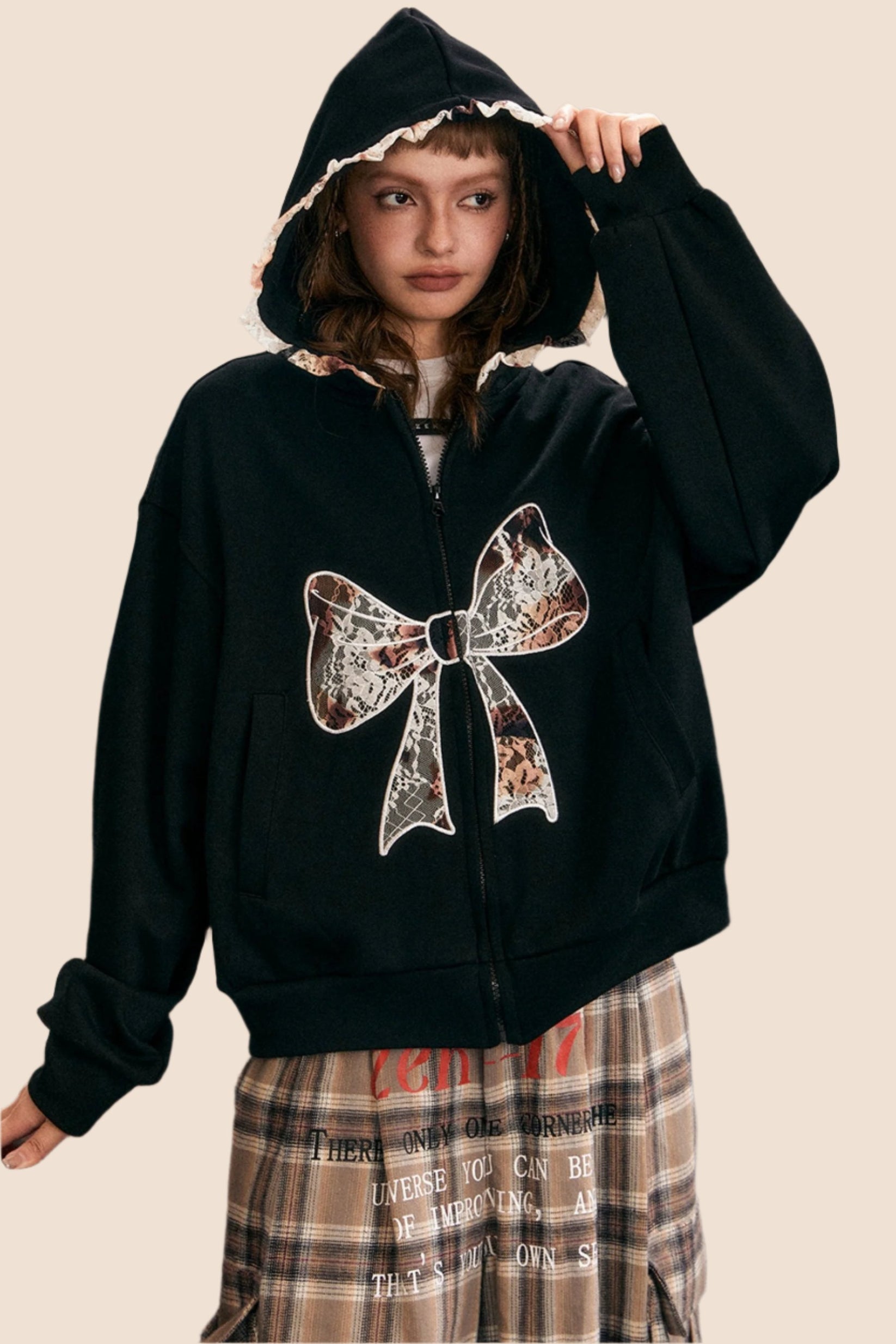 Retro Print Hooded Sweatshirt Cardigan Jacket main image 1