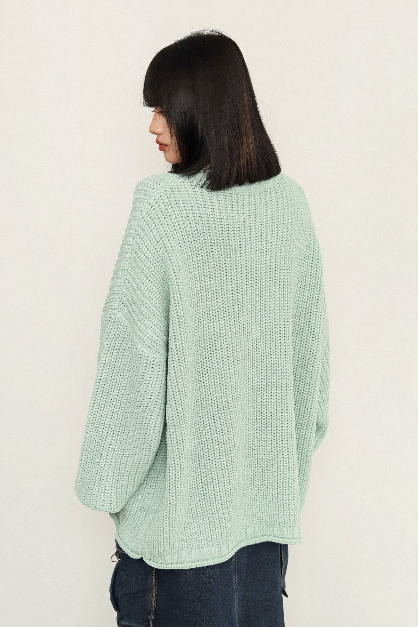 Slouchy Wool Knit Crew Neck Sweater