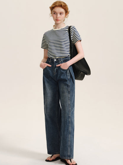 7.8 New 85% off American retro high-waisted jeans, lazy double-pleated loose straight-leg wide-leg pants