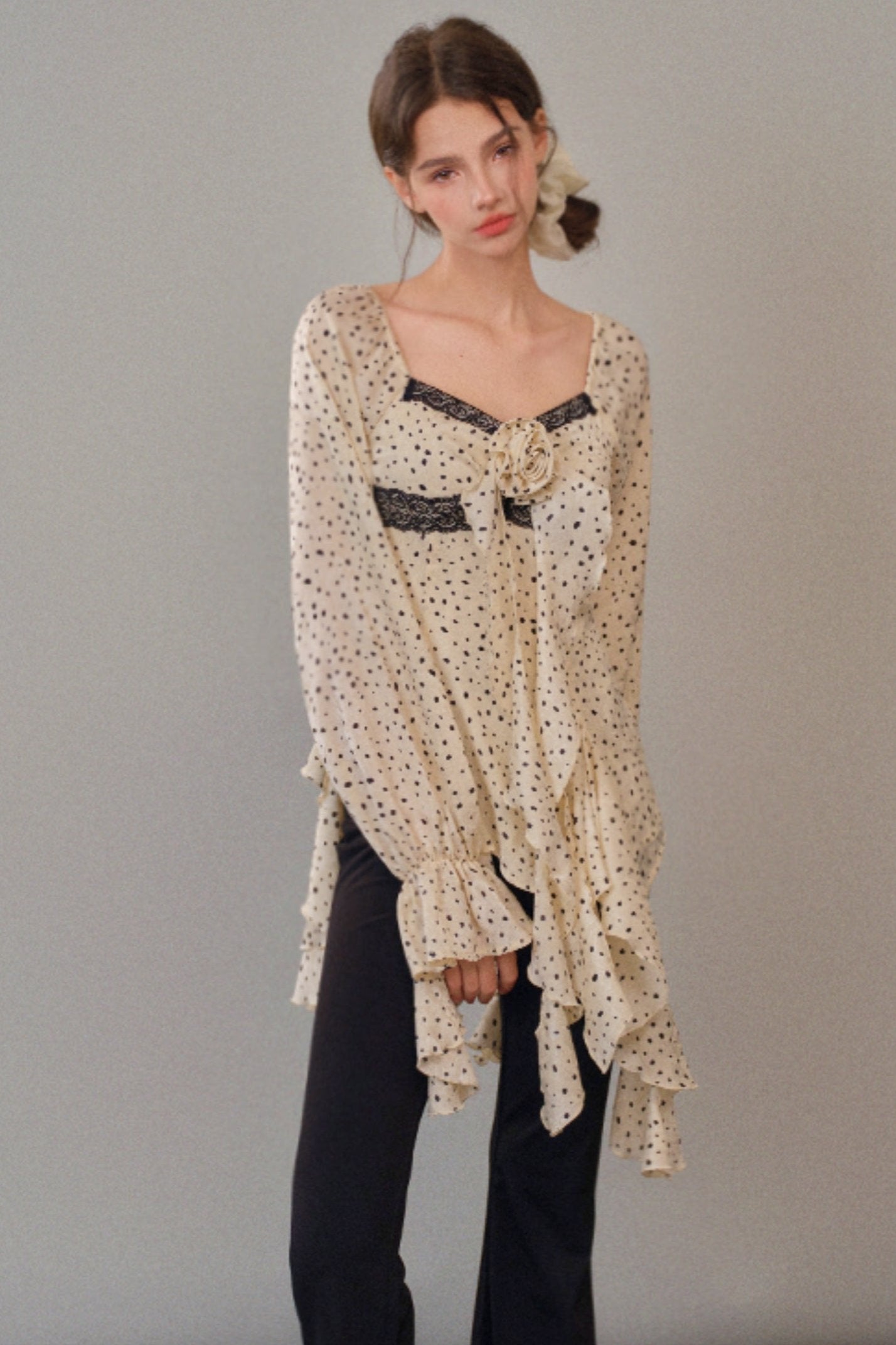 French Polka Dot Ruffle Top