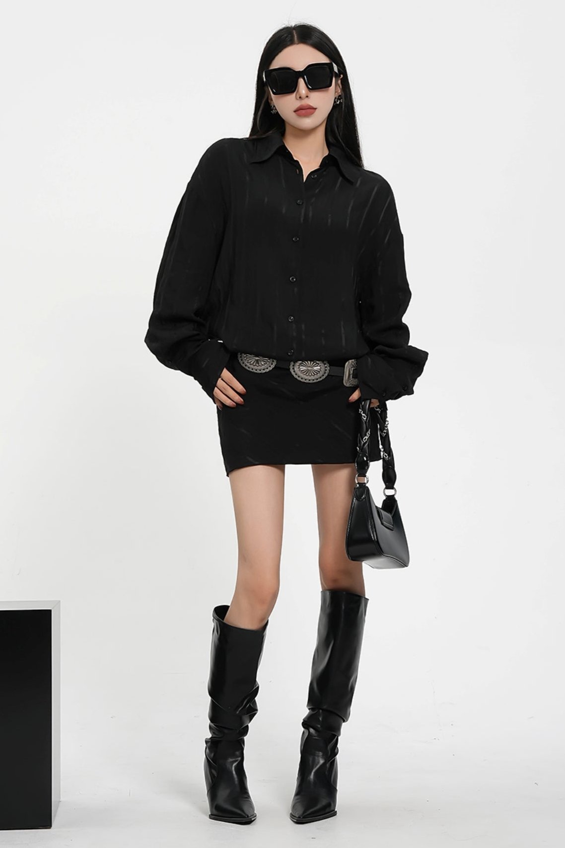 High-End Luxury Long-Sleeve Shirt Dress