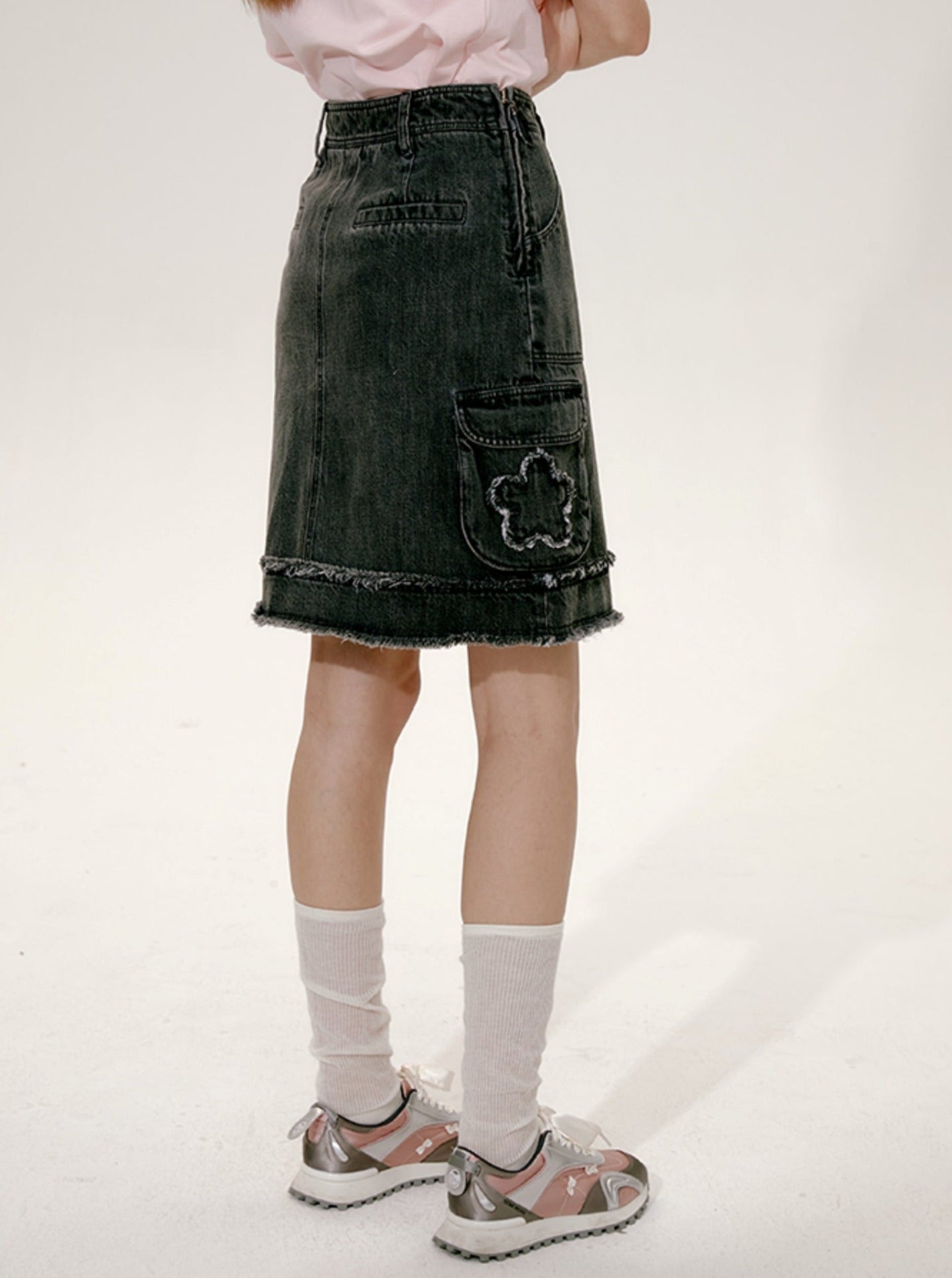 Flower Raw Denim Skirt