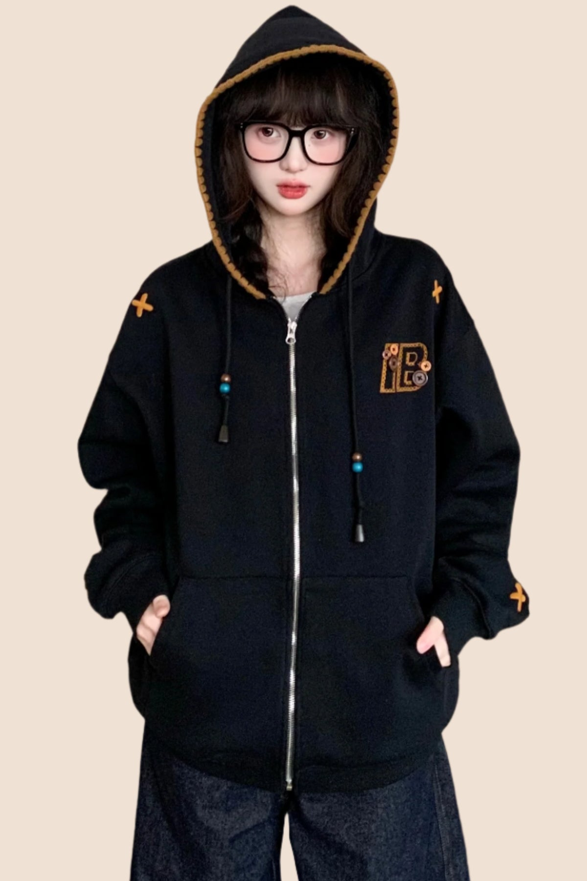 Ethnic Embroidered Loose Hoodie Coat