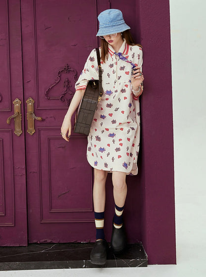 Polo Neck Print T-Shirt Dress