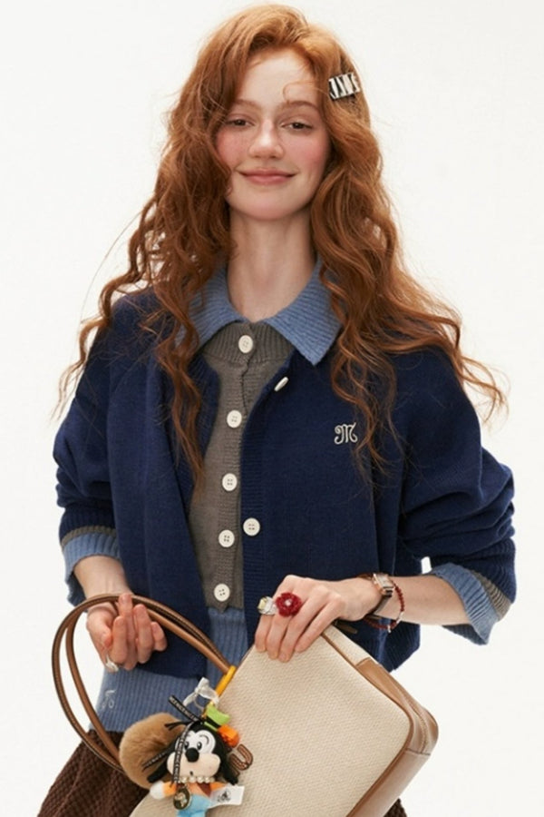 빈티지 대학 스타일 스웨터 재킷 