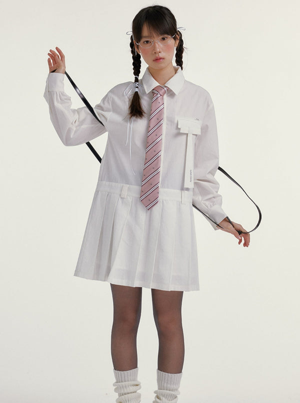 Butterfly Embroidery Blue Pleated Dress