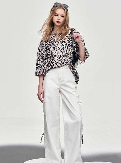 Neck Leopard Half Sleeve Top