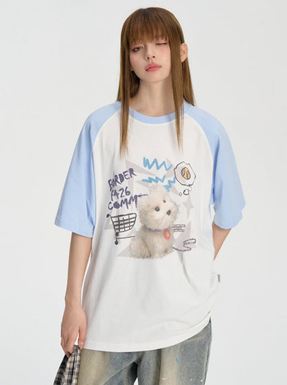 White Puppy Raglan T-Shirt