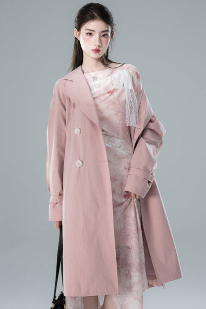 Transcendent Pink Patchwork Trench Coat