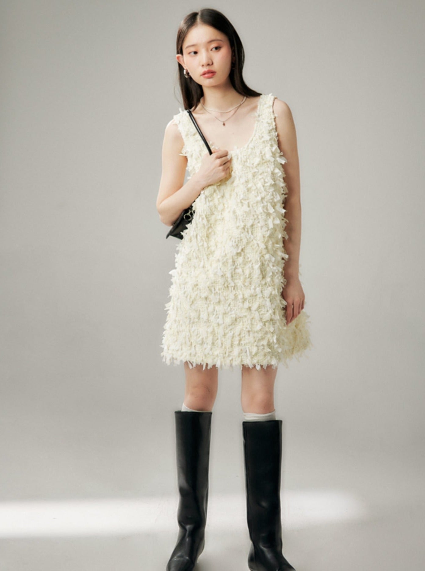 Feather Whisper Texture Vest Dress