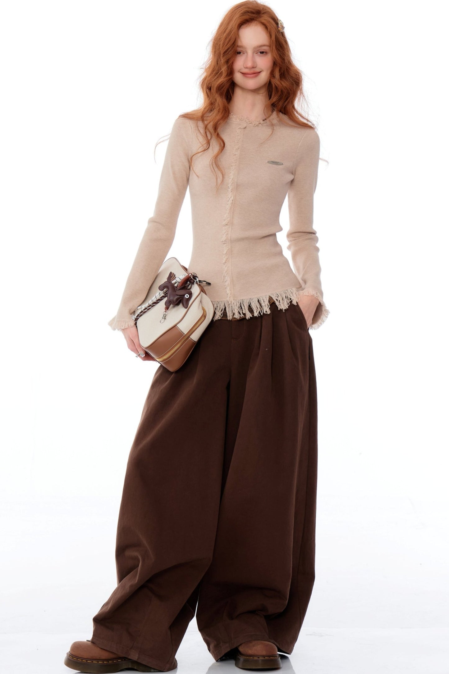 Lace Trim High Waist Wide Leg Pants